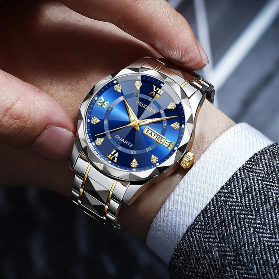 Montre de luxe pour homme, montre à quartz avec calendrier, mode et affaires