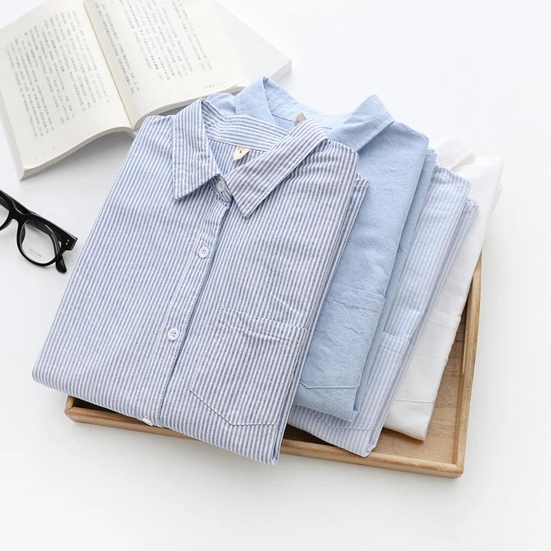 Chemise Oxford décontractée en coton pour femmes, chemisier rayé pour dames, chemises monochromes, b