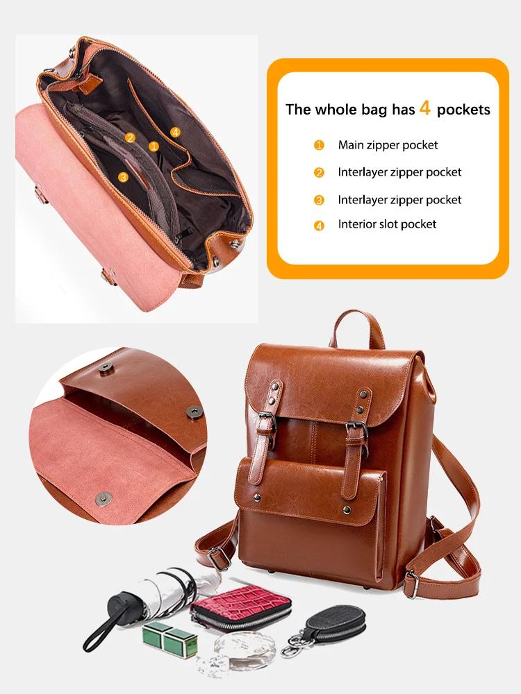 Zency-Sac à dos de voyage en cuir véritable pour femme, grande capacité, sac à dos pour ordinateur p