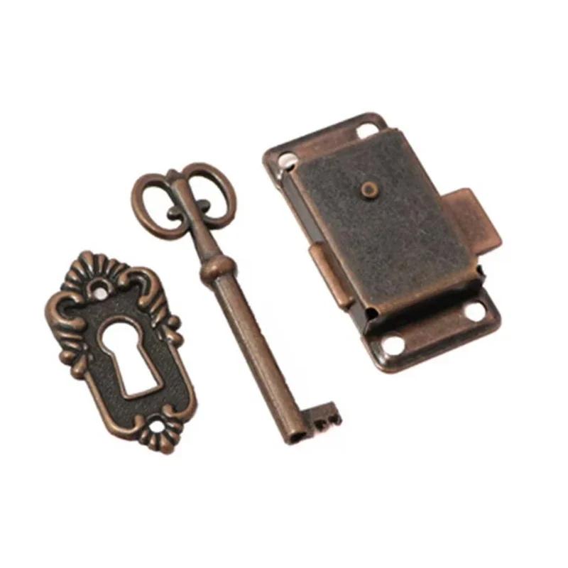 Serrure de porte Antique, tiroir, boîte à bijoux, armoire, armoire, ensemble de serrures de porte, a