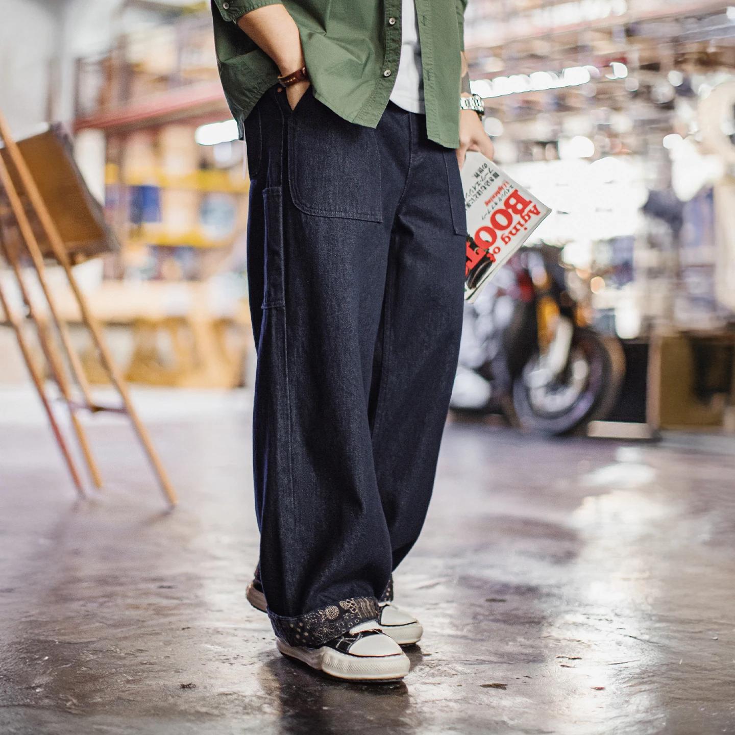 Maden – jean vintage en denim délavé pour hommes, pantalon bleu à jambes larges, coupe ample, pantal