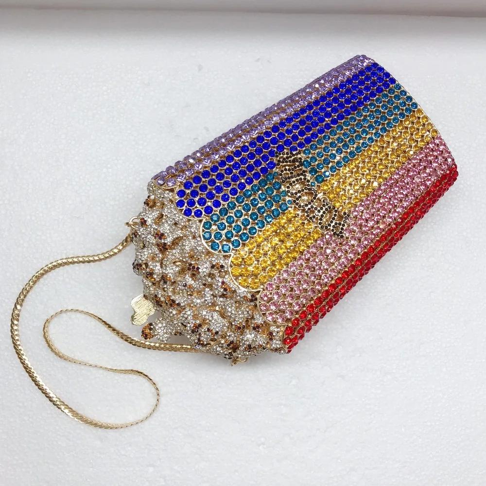 Pochettes en cristal pour femmes, popcorn élégant, sac à main de fête, sacs de soirée rouges, pocomm