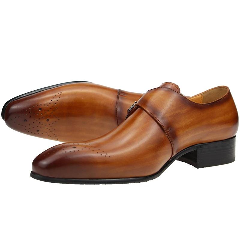Chaussures en cuir à boucle latérale pour hommes, chaussures formelles à bout pointu, sculpture de t