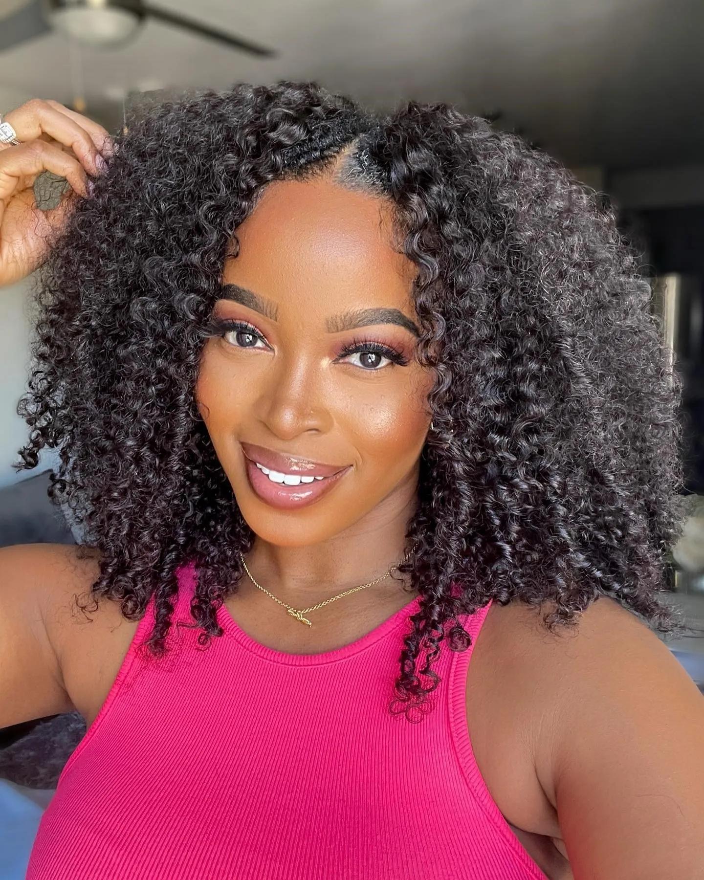 Kinky Curly V Part Perruque de cheveux humains pour femme, sans laisser de côté, partie fine, perruq