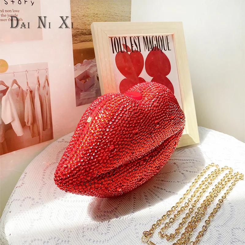 Dai Ni Xi-Sacs de soirée en cristal rouge pour femmes, sac à main de mariage pour dames, diamant com