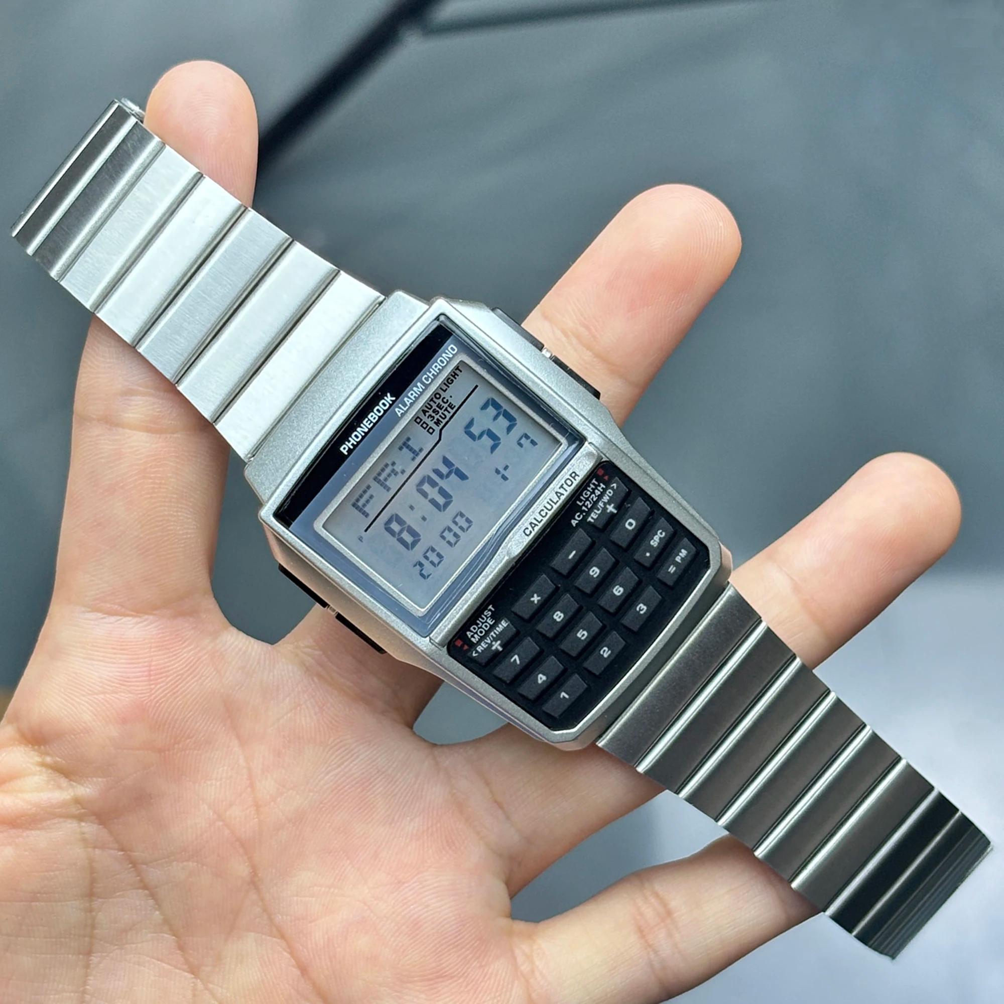 Montres en alliage d'acier inoxydable pour hommes, montres de luxe avec calculatrice, montres LED mu