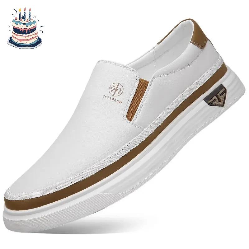 Nouvelles baskets décontractées en cuir véritable pour hommes 2025, mode printemps-été, chaussures b