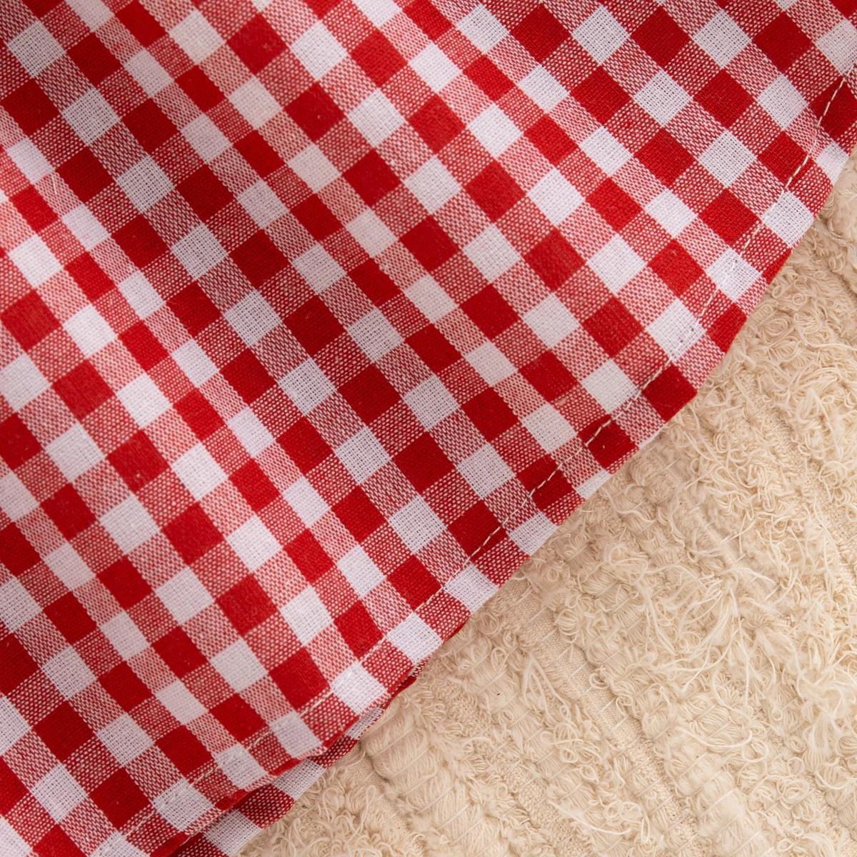 Robe d'été en coton à carreaux rouges pour bébé fille, jolie robe de plage à revers fraise