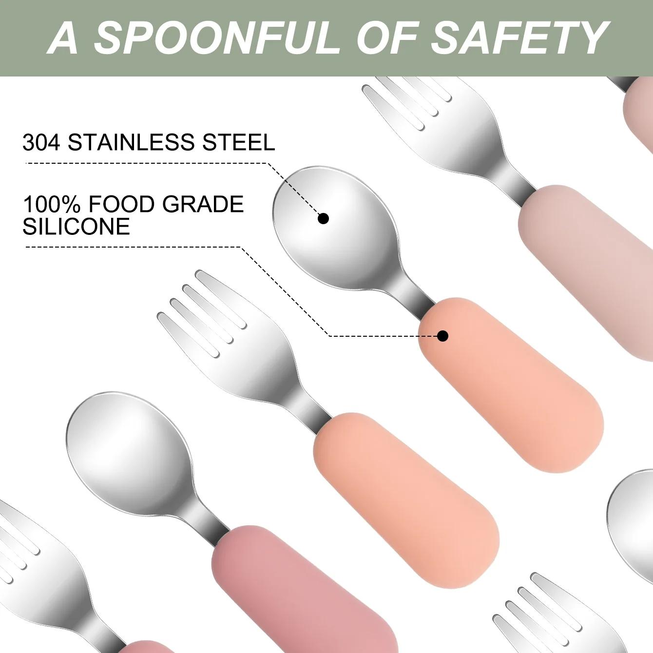 Couleur enfants 2 pièces fourchette cuillère en acier inoxydable ensemble d'alimentation pour bébé u