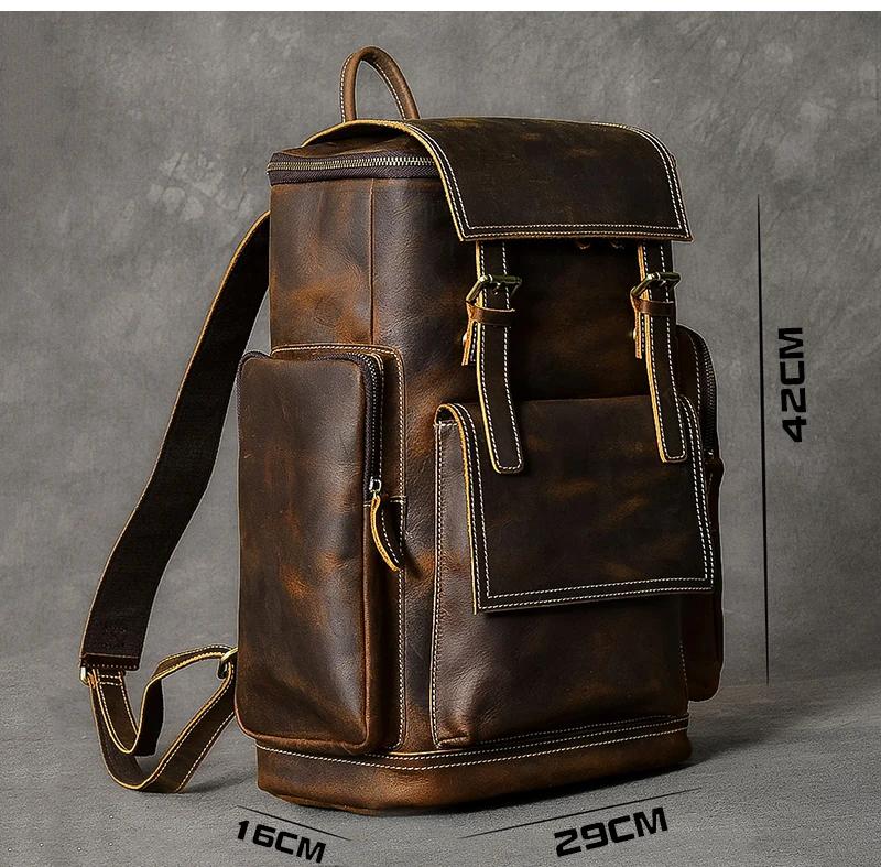 Vintage Crazy Horse en cuir véritable sac à dos hommes en cuir sac à dos escalade sac à dos mâle gra