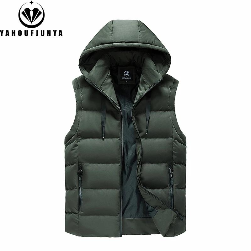 Hommes automne sans manches en plein air décontracté solide chaud gilet hommes hiver détachable à ca