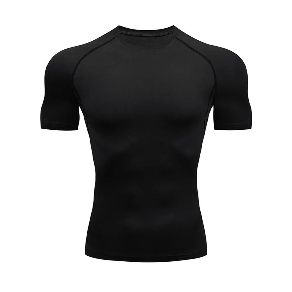 T-shirt serré de sport de musculation pour hommes T-shirt d'été à Compression col rond Gym Fitness T