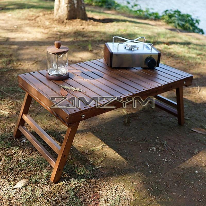 Table d'extérieur pliante en bois massif, Portable, pour Camping, randonnée, Barbecue, petite Table,