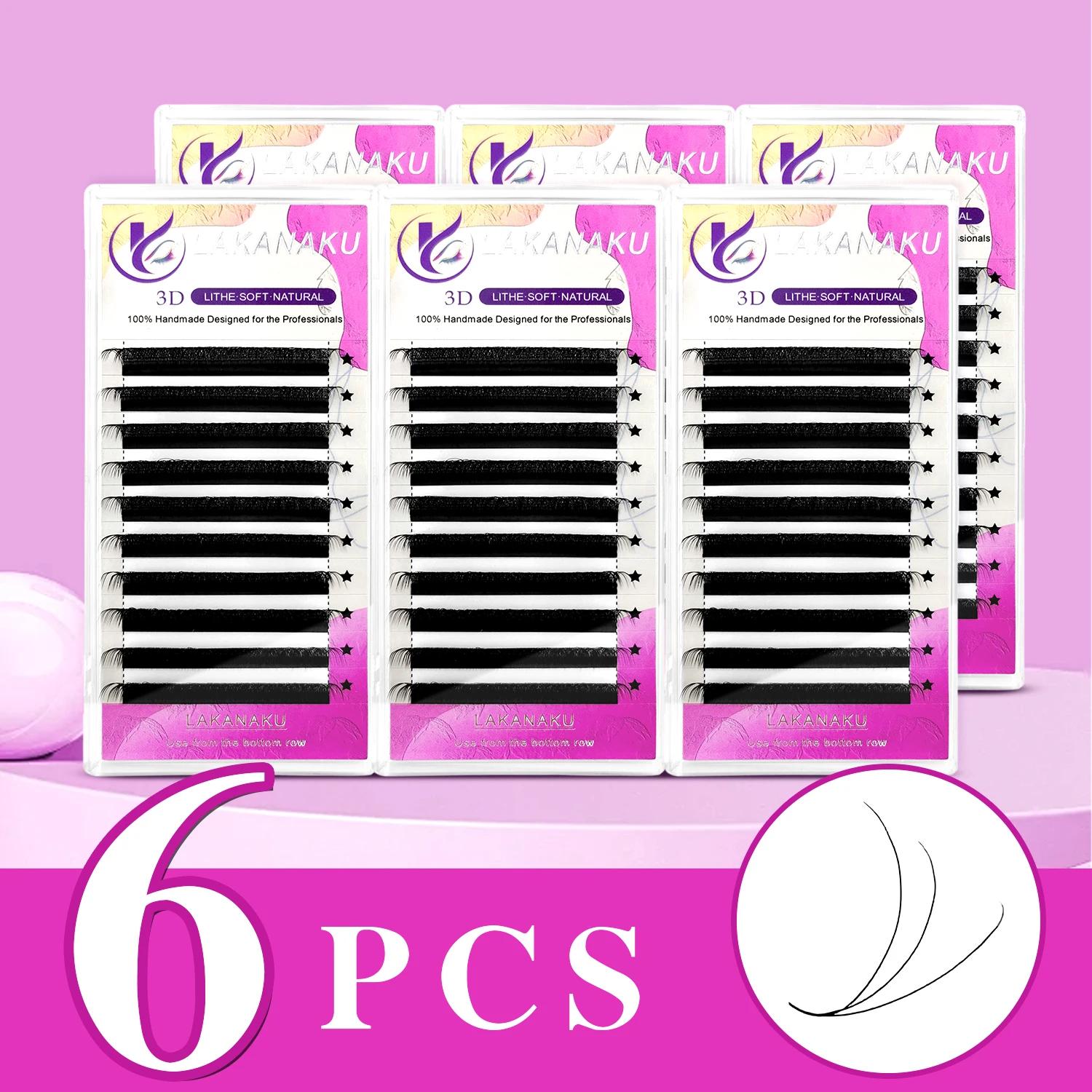 LAKANAKU 6 plateaux 3D W forme Extensions de cils Volume Francese Fans Fio 3W Cilios en forme de cil