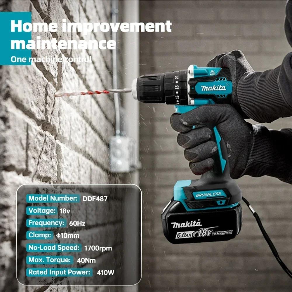 Makita Original DDF487 perceuse à percussion sans fil 18 V tournevis à percussion électrique sans br