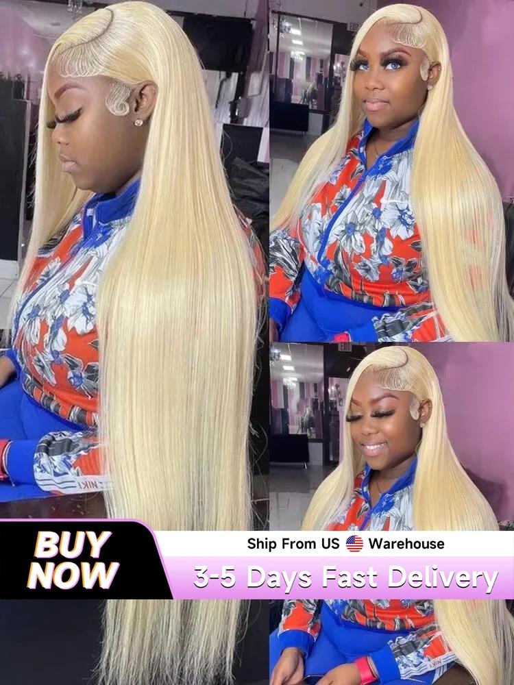 Perruque Lace Front Wig naturelle brésilienne, cheveux lisses, blond miel 613, 13x4, 13x6, 38 40 ama