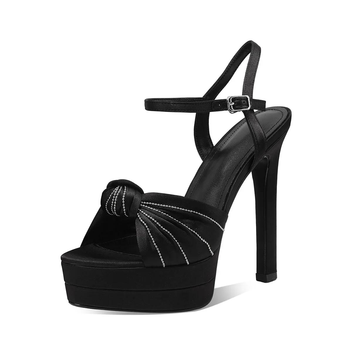 Arden Furtado – chaussures de banquet en satin à plateforme avec nœud papillon, bout rond, talon trè