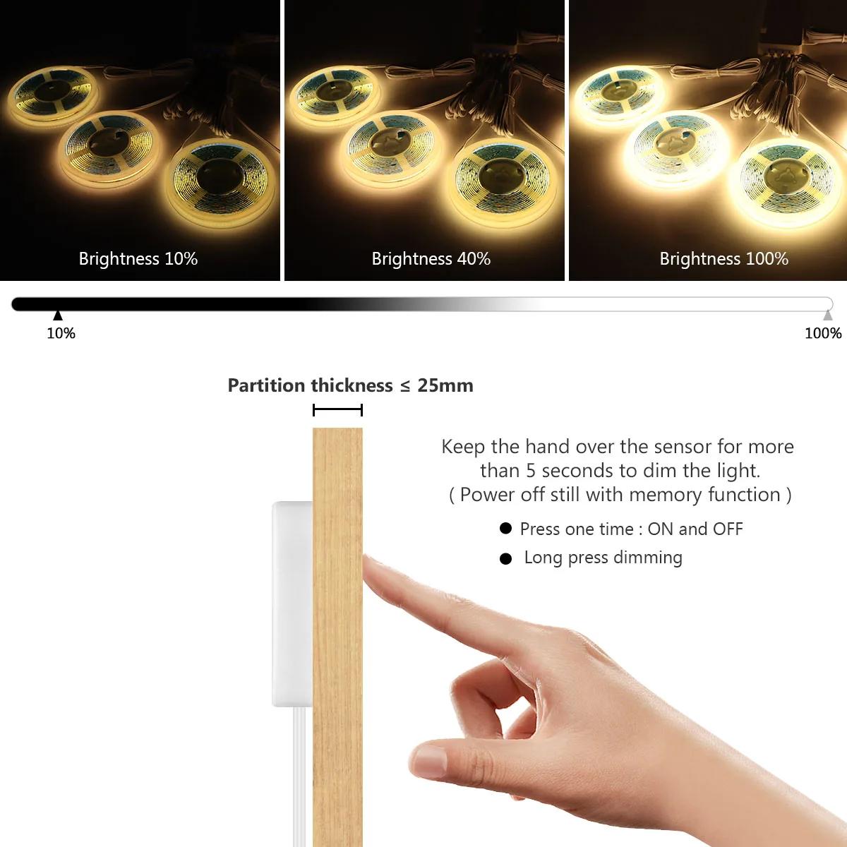 1-6 groupes parallèle COB LED sous armoire lumière capteur de mouvement interrupteur tactile lampe à