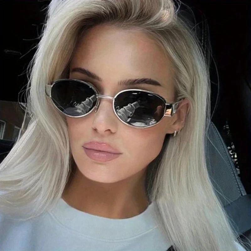 Lunettes de soleil ovales pour femmes et hommes, monture métallique tendance, nuances classiques