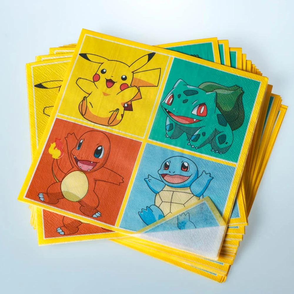 Vaisselle Pokemon Pikachu, 60 pièces, décoration d'anniversaire, gobelets jetables, assiettes, servi