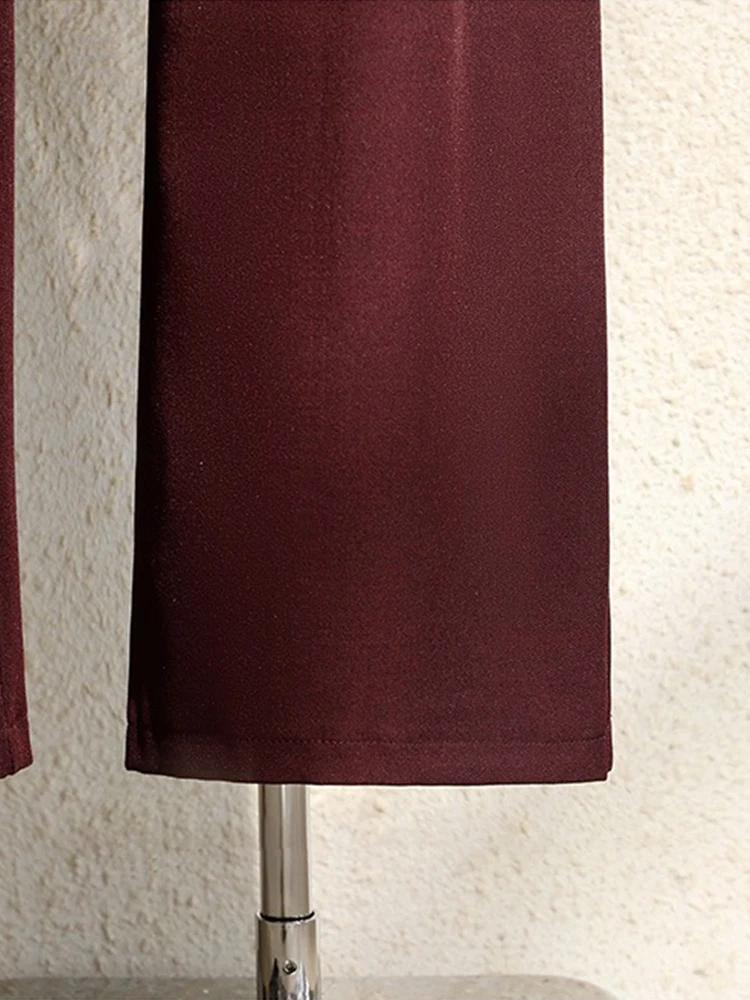 Costume bordeaux pour femmes, pantalon de bureau élégant, taille haute, jambes larges, à la mode, av