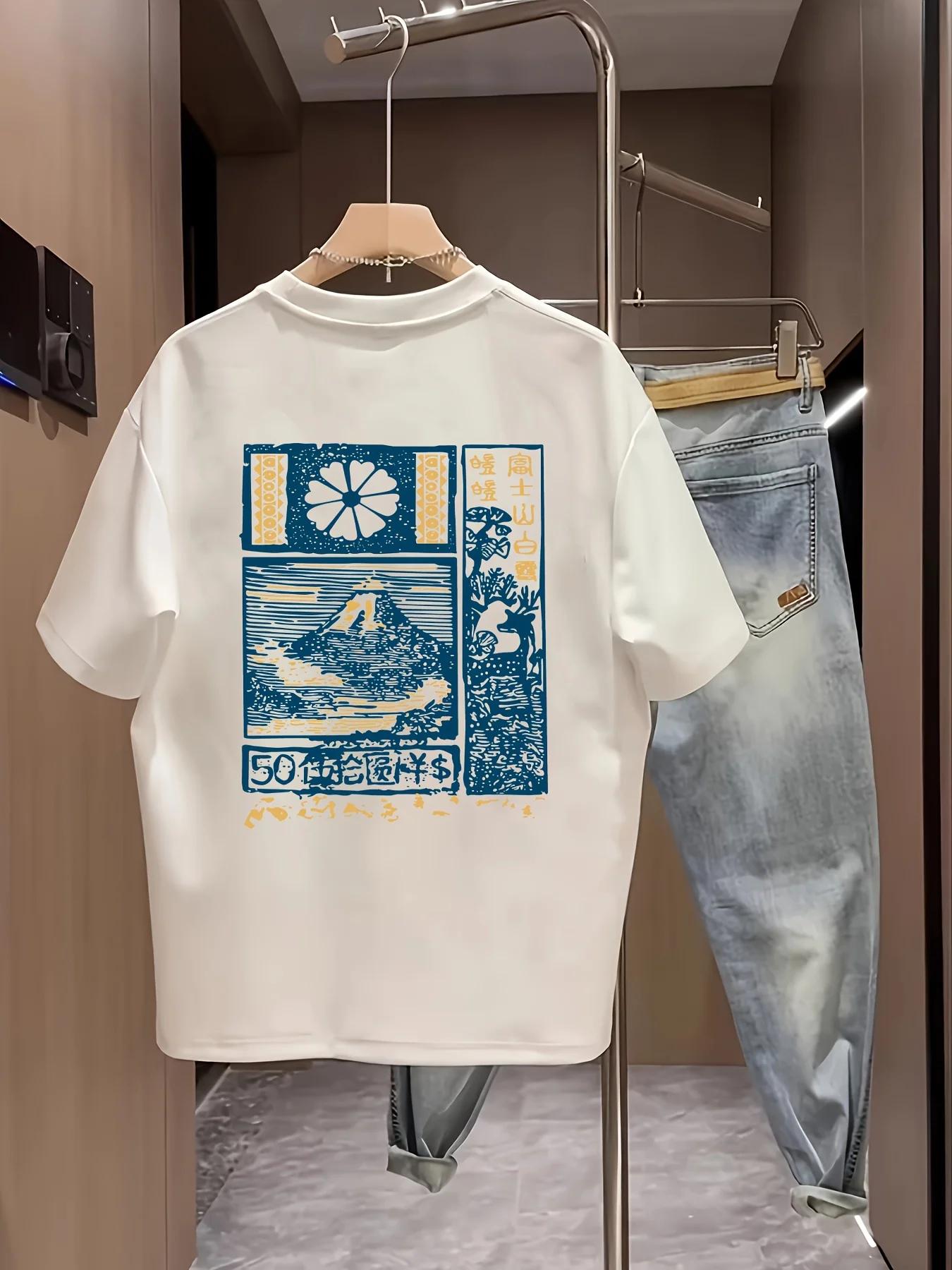 T-Shirt à manches courtes pour hommes, décontracté, en coton, avec imprimé de fleurs de cerisier du 
