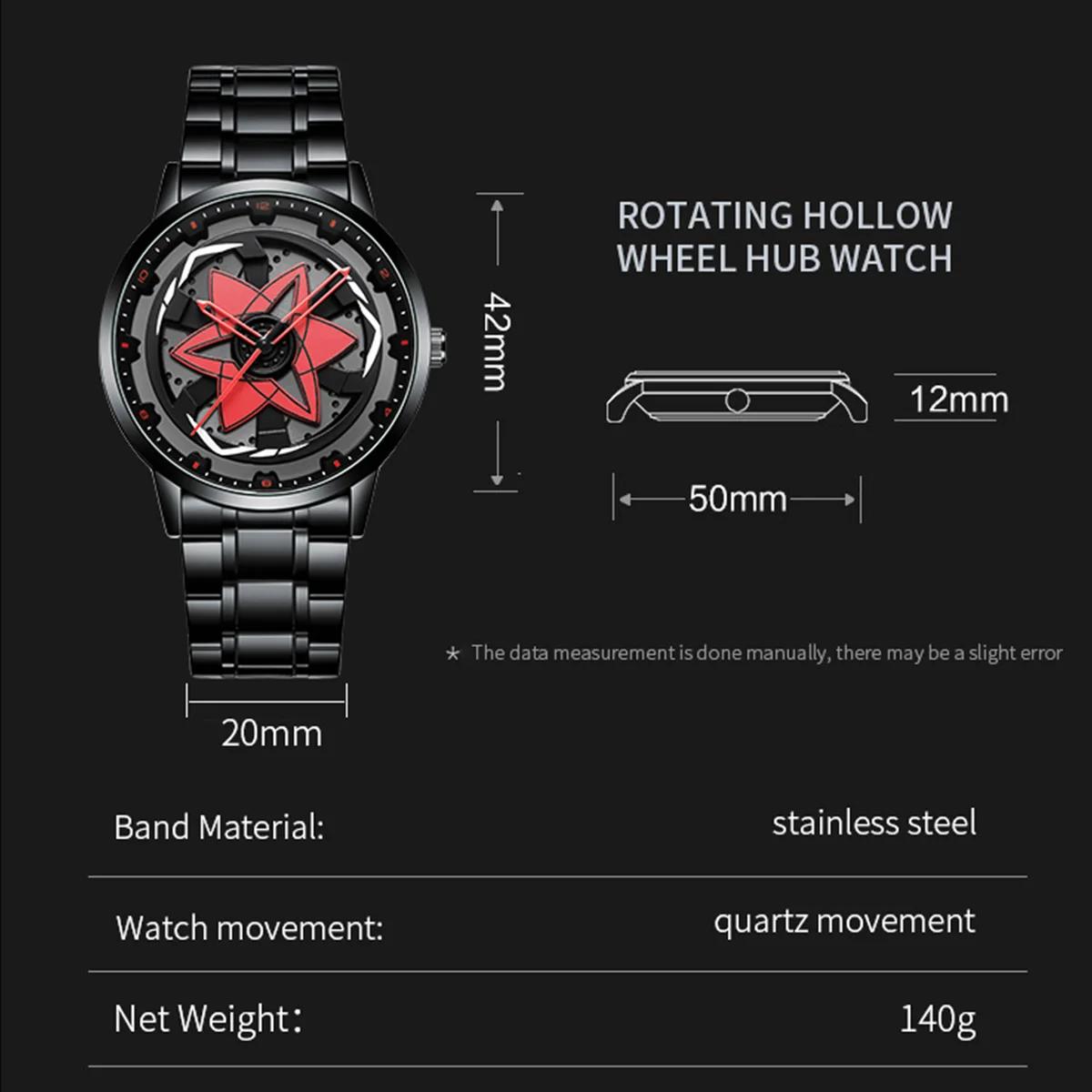 2025 nouvelle montre voiture série créative rotatif mouvement à Quartz sport Style noir en acier ino