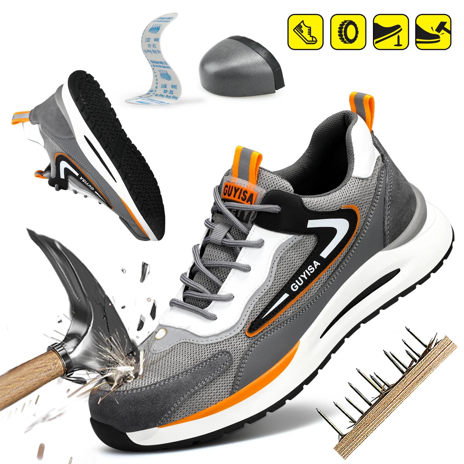 Chaussures de travail GUYISA pour hommes, avec embout en acier anti-écrasement et anti-perforation, 