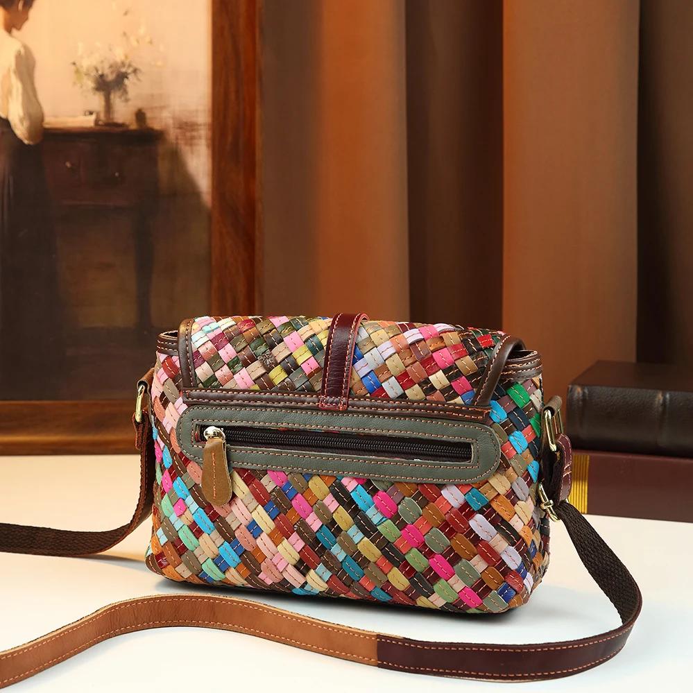 Sac bandoulière bohème en cuir véritable tissé à la main pour femme, style ethnique, sac à bandouliè