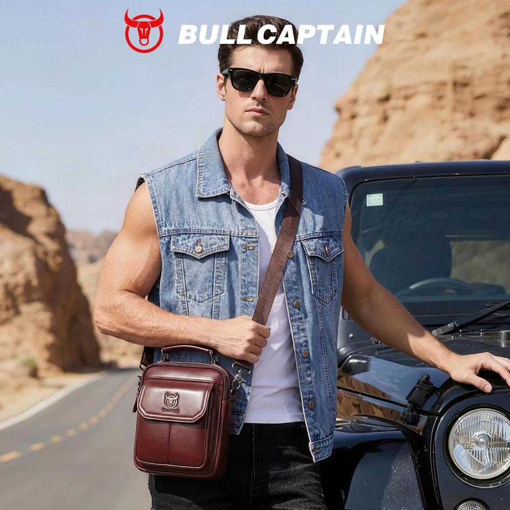 BULLCAPTAIN-Sac à Main Multifonctionnel en Cuir group pour Homme, Sacoche Rétro Décontractée en Peau