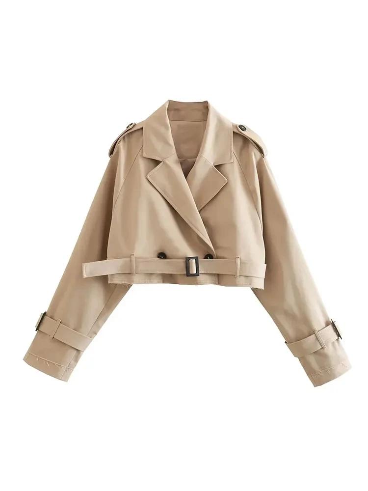 Trench court avec ceinture pour femme, veste de printemps, Vintage, Streetwear, Double boutonnage, m