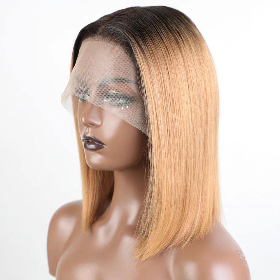 Lekker Ombre Blonde courte droite Bob 13x1 T dentelle avant 100% perruques de cheveux humains pour l