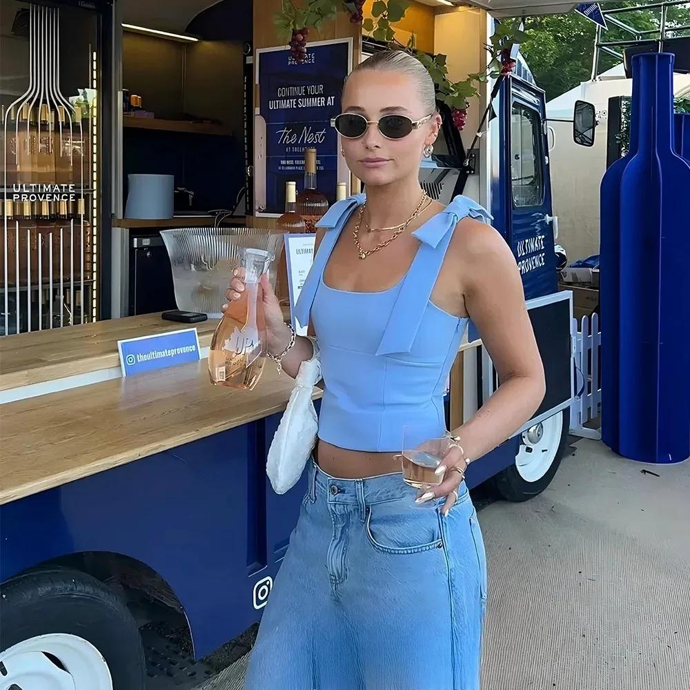 KONDALA Sexy Chic jaune arc hauts femmes fermeture éclair cravate mince court Cami hauts femmes mode