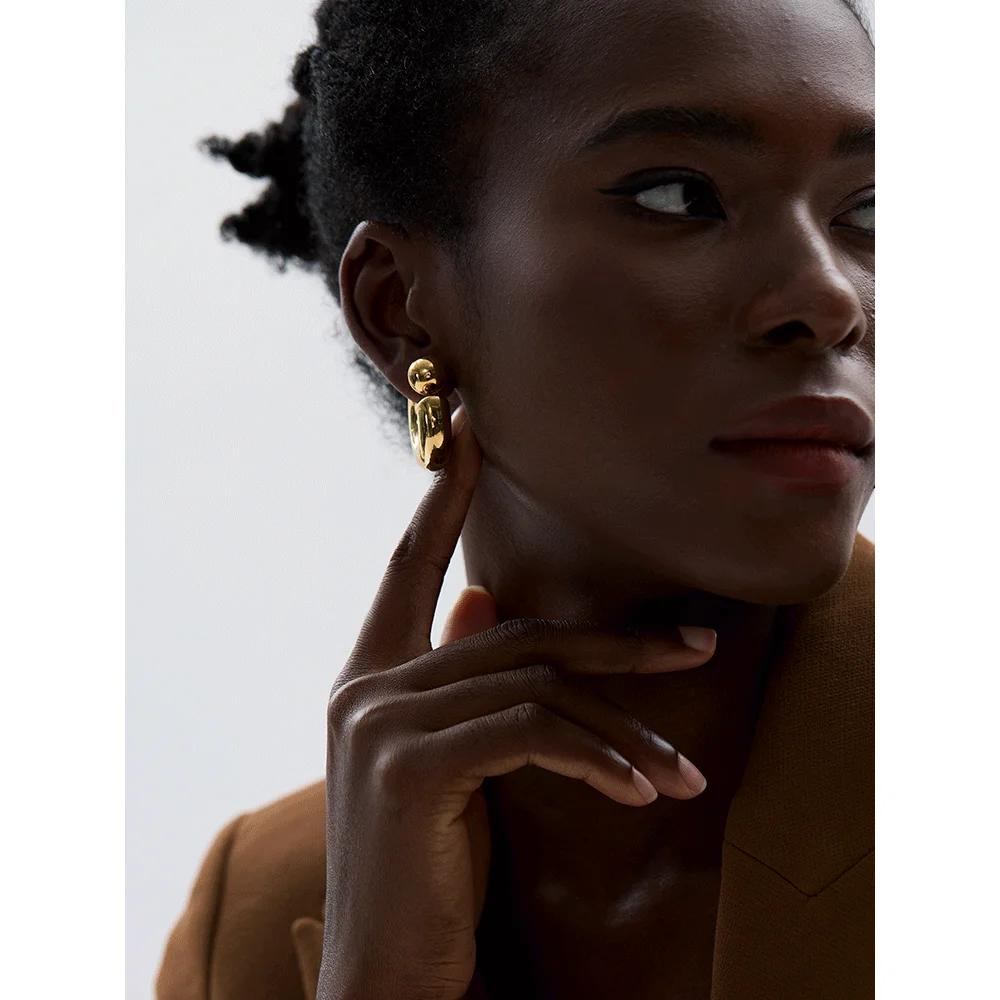 Yhpup – boucles d'oreilles rondes en forme de C en acier inoxydable, épaisses et inhabituelles, bijo