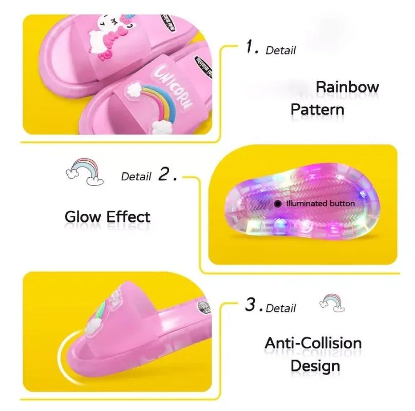 Pantoufles pour enfants garçons et filles, chaussures imprimées d'animaux licorne de dessin animé, c