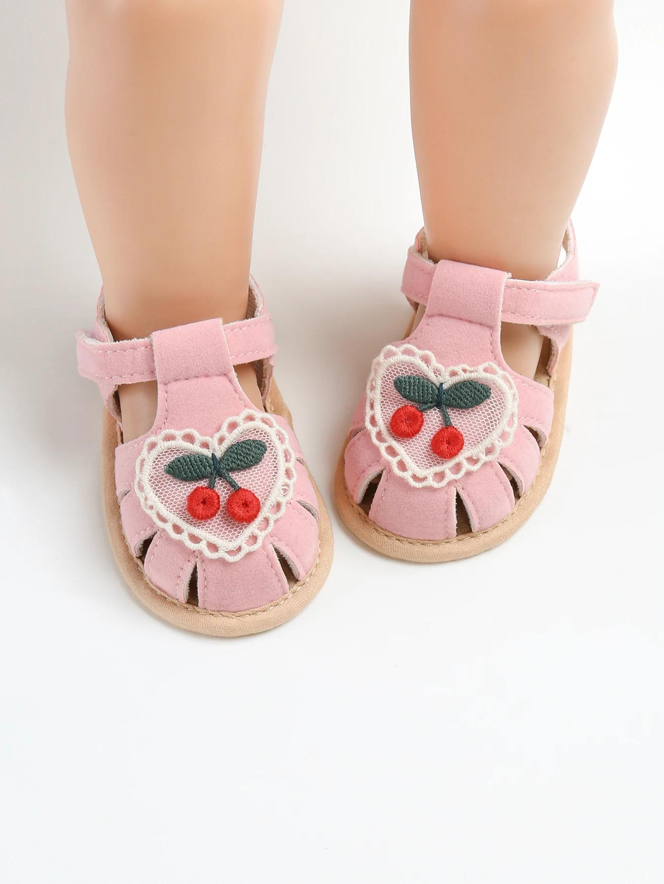 Sandales d'été pour bébé fille, chaussures à semelle en tissu cerise, chaussures pour nouveau-né, ch