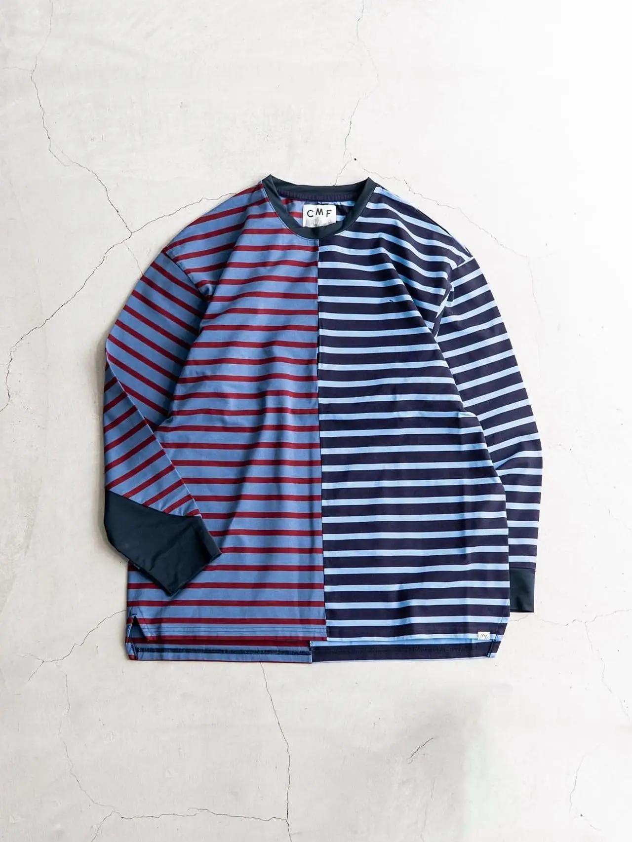 CMF 24SS OUTDOOR T-shirt ample à manches longues rayé patchwork fonctionnel