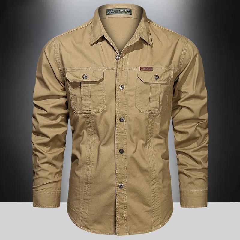 Chemise Cargo à manches longues pour hommes, chemises décontractées en coton, de haute qualité, surc
