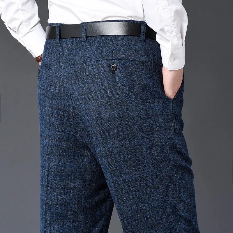 Pantalon de costume plat en cachemire pour hommes, ample, à carreaux, taille haute, classique, droit