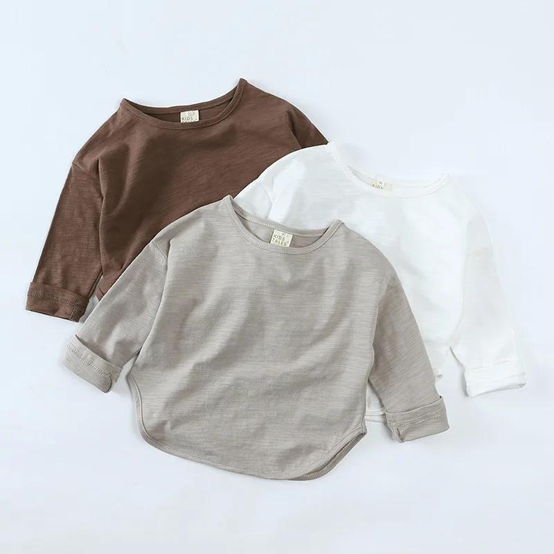 T-shirt à manches longues et col rond pour bébé garçon et fille, en coton, simple et décontracté, un