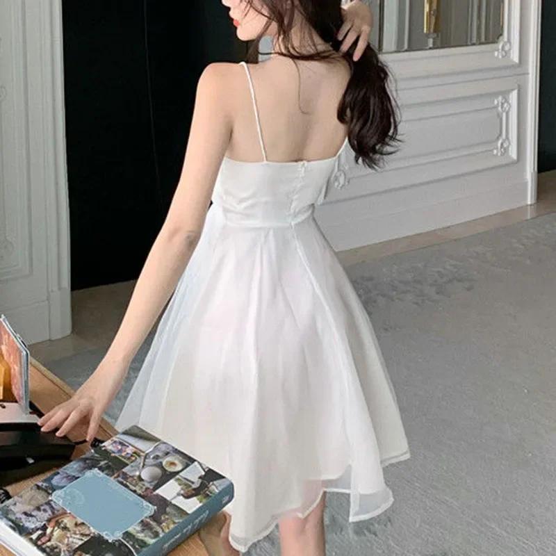 Robe d'été sexy en tulle pour femmes, col licou, française, fine, bretelles fines, rose, mode Joker,