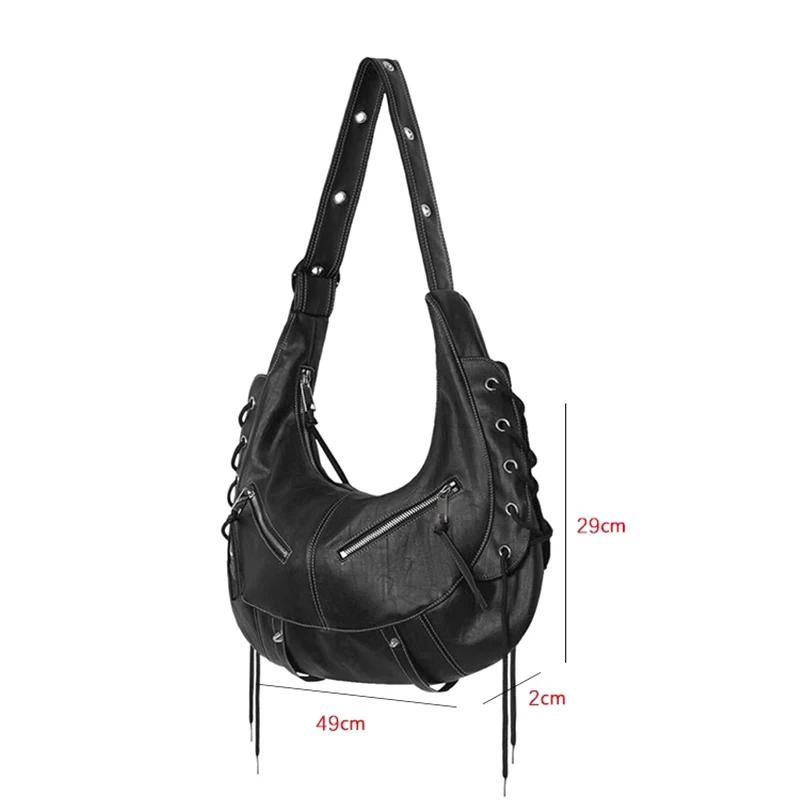 Sac à bandoulière de style Punk avec sangles multi-trous, sac de moto Cool, fourre-tout souple décon