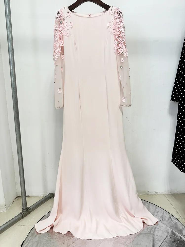 HIGH STREET Nouveauté 2026 Robe longue maxi de créateur pour femme, à manches longues, en maille pat