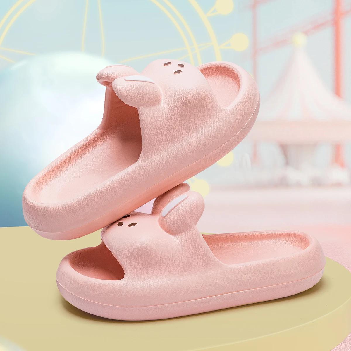 Pantoufles de lapin de dessin animé pour enfants, pantoufles d'intérieur et d'extérieur à fond épais