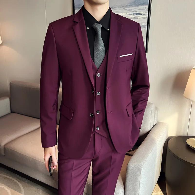 Costume de mariage 3 pièces pour hommes, ensemble gilet et pantalon, beau, à la mode, vêtements de B