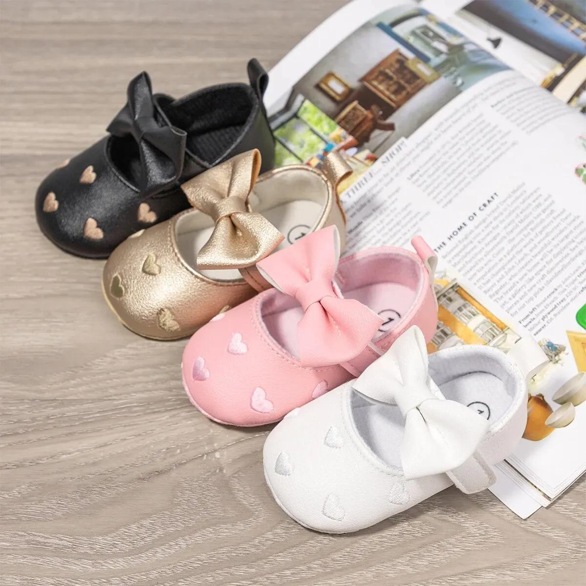 Meckior bébé chaussures robe classique mignon nœud papillon coeur anti-dérapant semelle souple premi