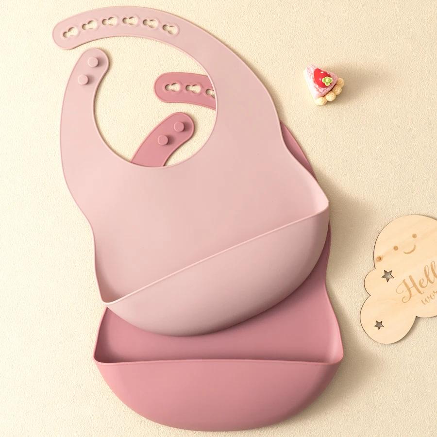 2 pièces enfant en bas âge Silicone plaque de poitrine bébé bavoir imperméable couleur unie infantil