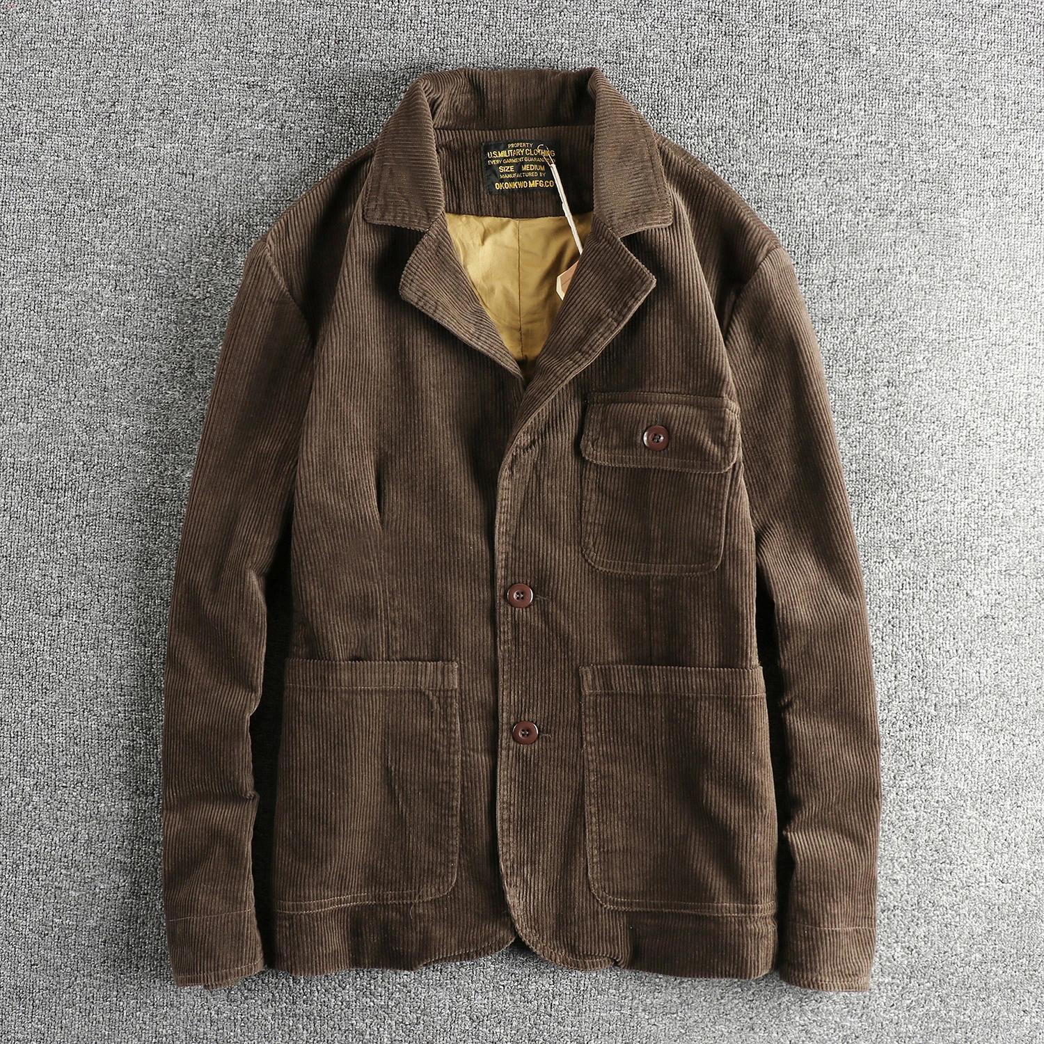 Rapingent-Costume décontracté en velours côtelé de coton lavé pour hommes, veste ample, mode vintage