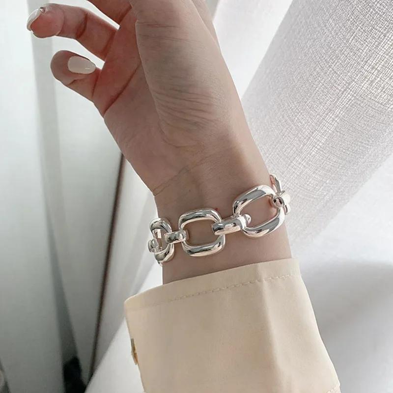 Bracelets en argent Sterling 925 pour femmes, tendance Hip Hop, Vintage, chaîne épaisse, Design géom