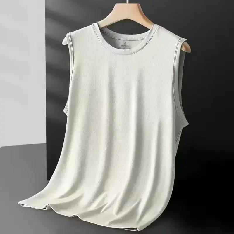 Gilet en maille de soie glacée pour hommes, vêtements de sport légers d'été, T-shirt sans manches, d